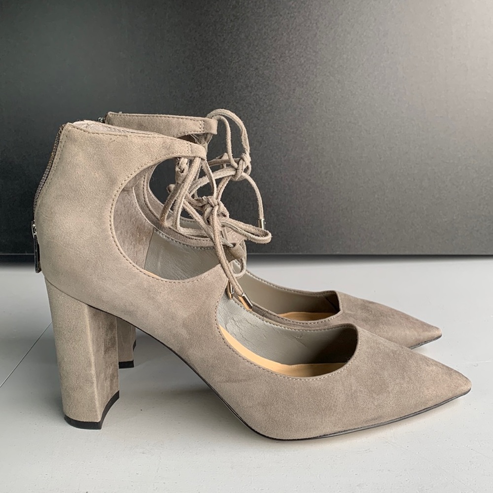 Ivanka Trump Lace Up Heels Women’s Size 8.5 Gray Suede Strappy Dress Shoes‎
